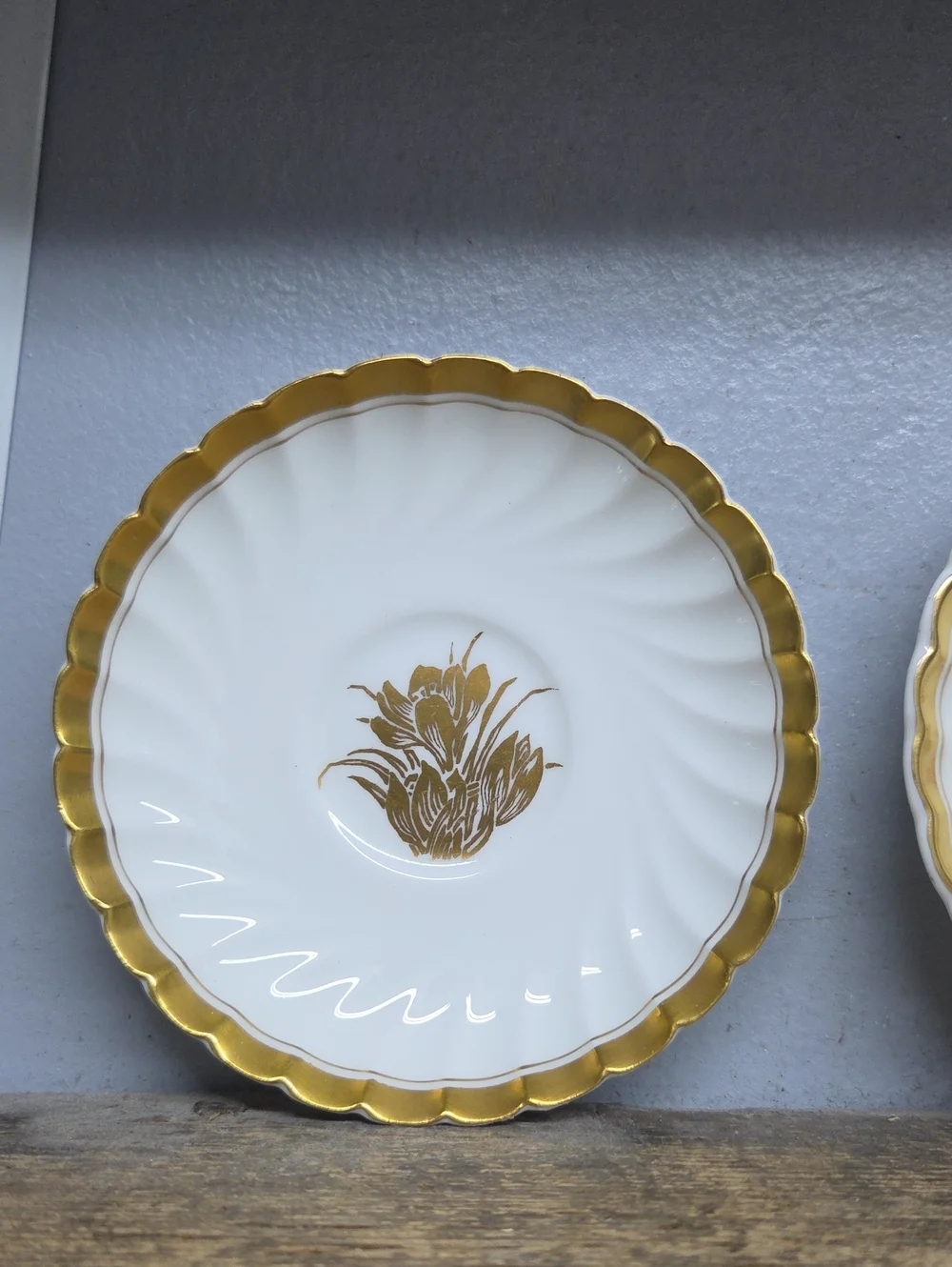 Vintage Gold Crocus Saucer Set Of 2 By Minton